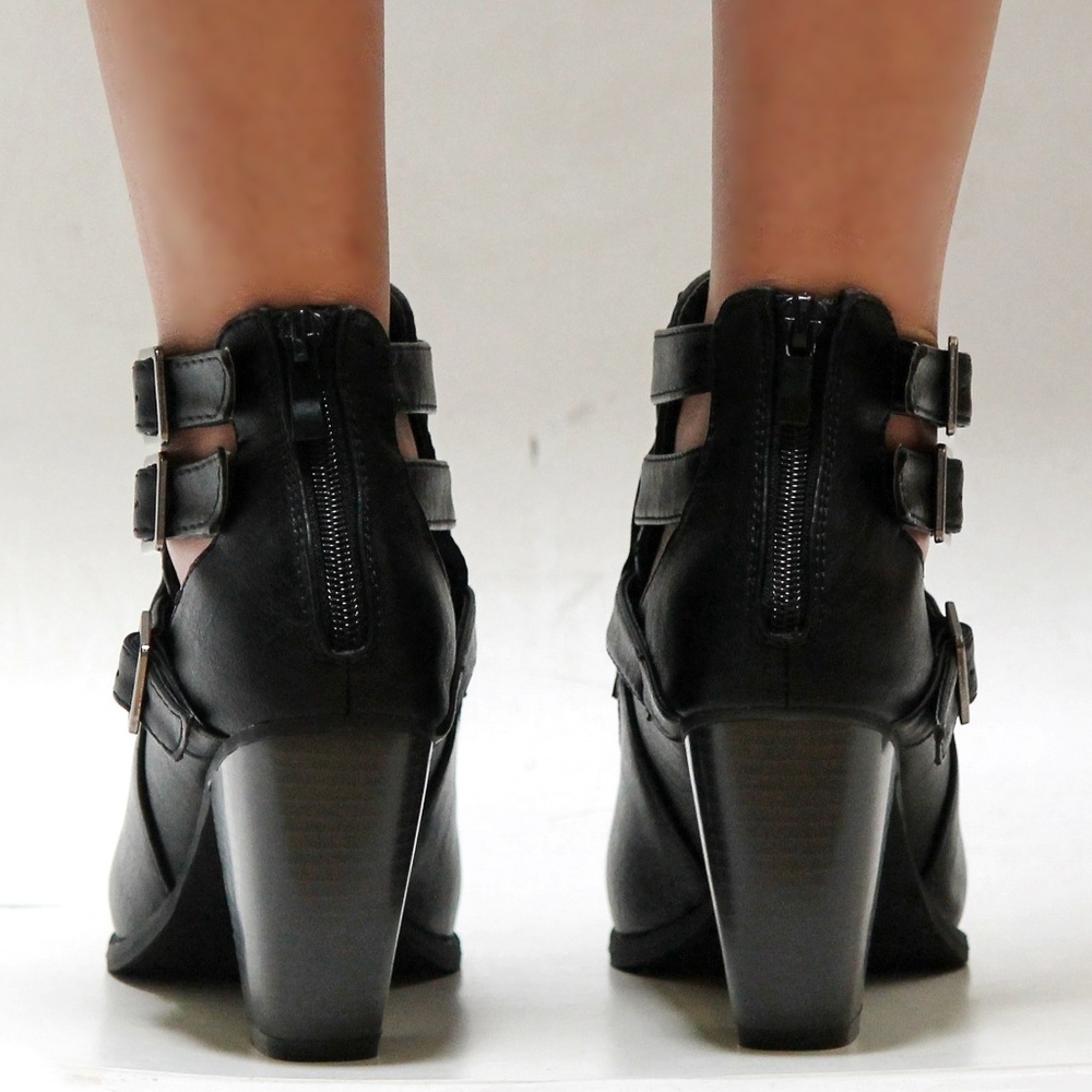 New Black Western Ankle Booties Block Heel Boots - Picture 4 of 4